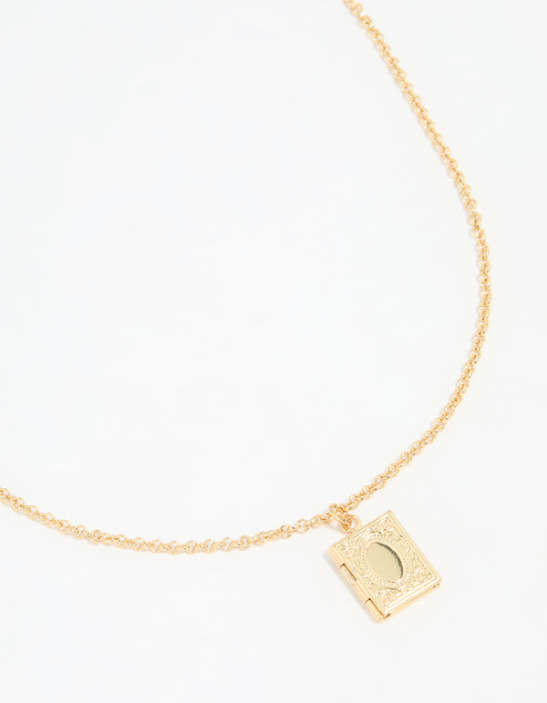 Gold Plated Rectangular Locket Pendant Necklace