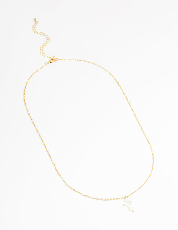 Gold Plated Mother Of Pearl Cross Pendant Necklace