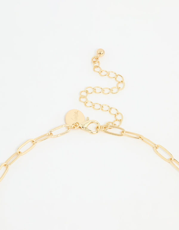 Gold Plated Cross & Pearl Charm Necklace