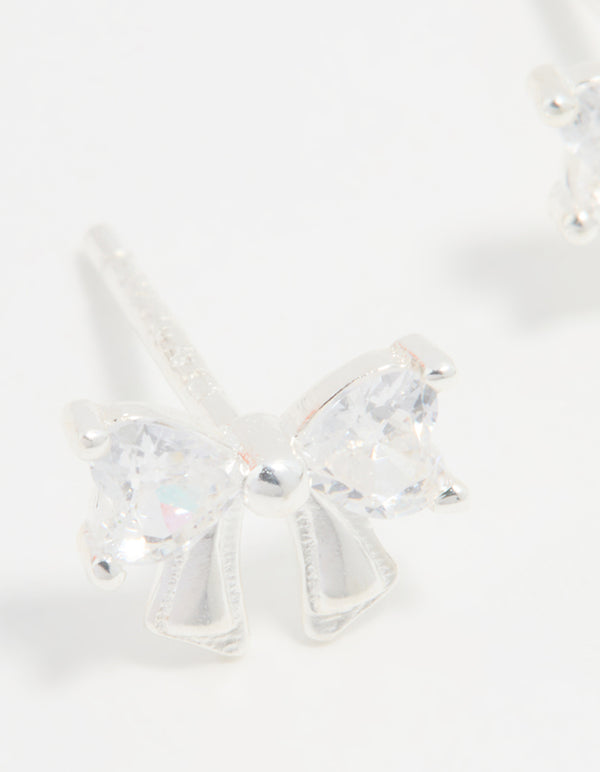 Sterling Silver Cubic Zirconia Clean Bow Stud Earrings