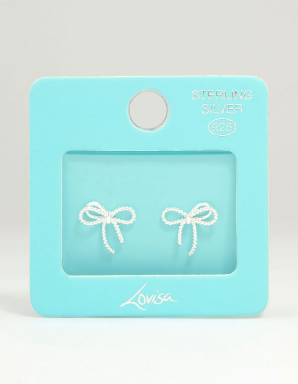 Sterling Silver Textured Thin Bow Stud Earrings