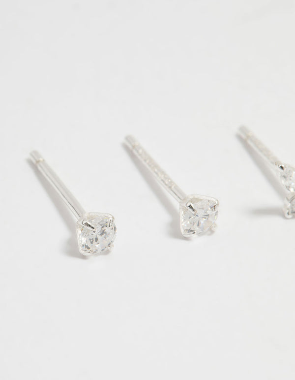 Sterling Silver Cubic Zirconia Butterfly Stud & Hoop Earrings 3-Pack