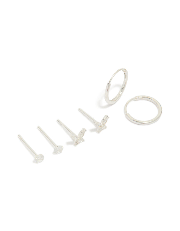 Sterling Silver Cubic Zirconia Butterfly Stud & Hoop Earrings 3-Pack