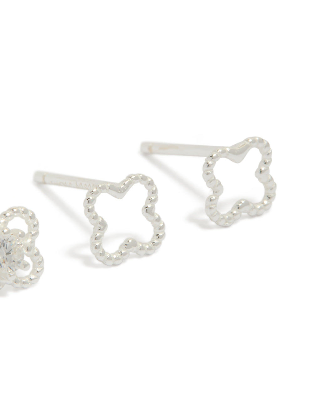 Sterling Silver Cubic Zirconia Flower Stud Earrings 2-Pack