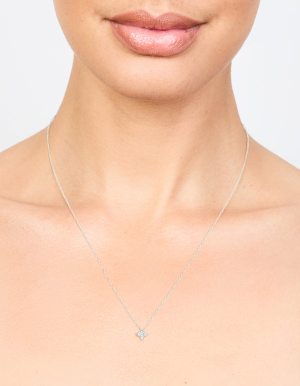 Sterling Silver Cubic Zirconia Micro Flower Pendant Necklace