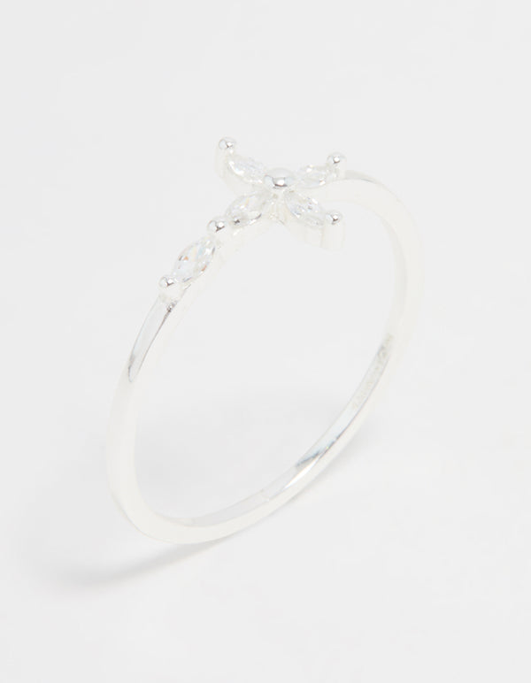 Sterling Silver Cubic Zirconia Marquise Cross Ring