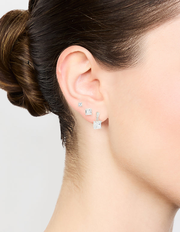 Silver Cubic Zirconia Stud & Drop Earrings 3-Pack