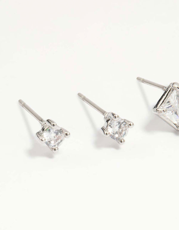 Silver Cubic Zirconia Stud & Drop Earrings 3-Pack
