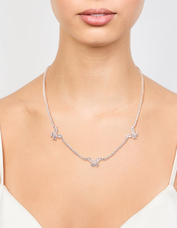 Silver Cubic Zirconia Butterfly Charm Necklace