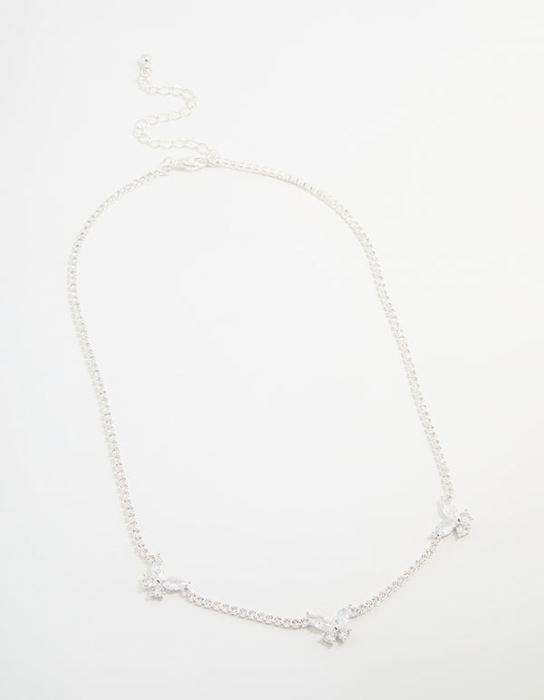 Silver Cubic Zirconia Butterfly Charm Necklace