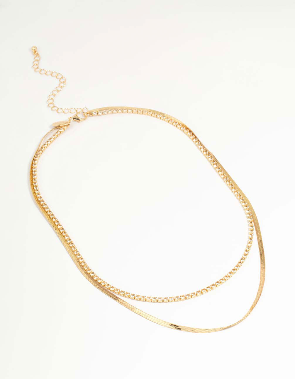 Gold Cubic Zirconia Diamante & Chain Layered Necklace