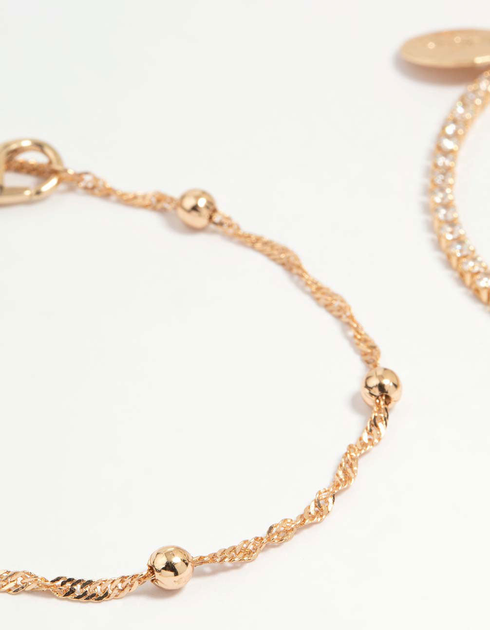 Gold Cubic Zirconia Heart Bracelet & Anklet 4-Pack