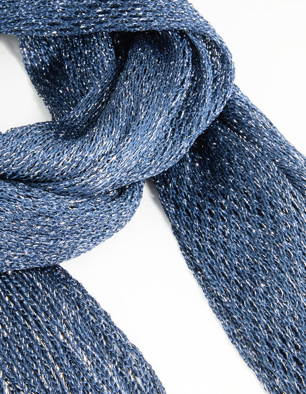 Blue Glitter Fabric Draped Scarf