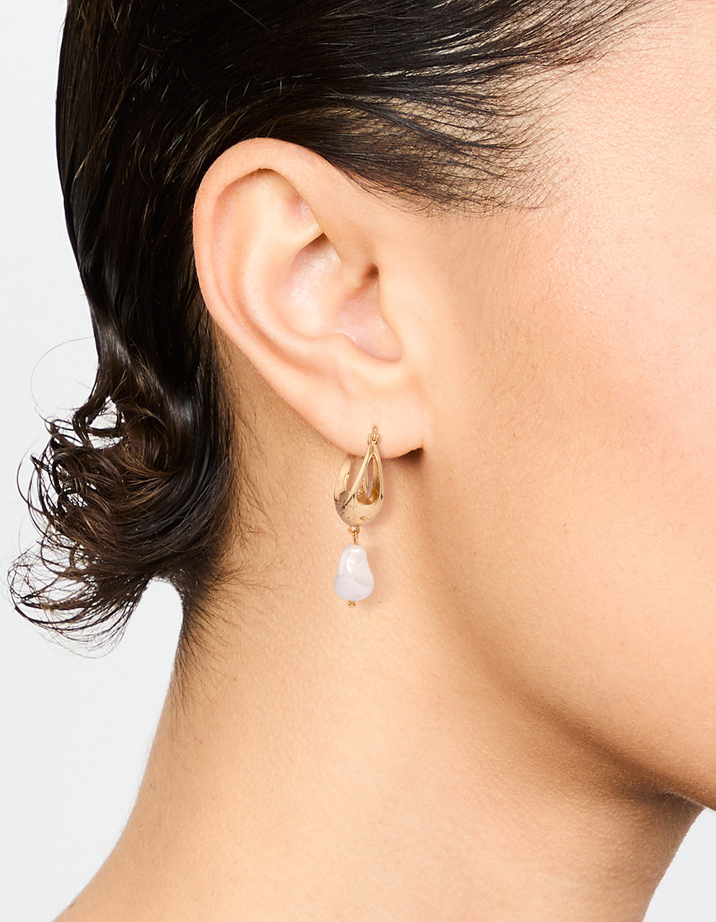 Gold Plated Pearl Drop Hoop Earrings