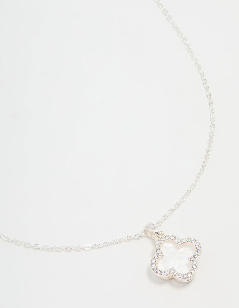 Silver Plated Diamante Outline Pendant Flower Necklace