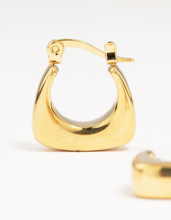 Waterproof Gold Plated Stainless Steel Thick Bottom Curved Hoop Earrings