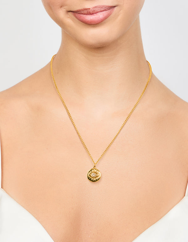 Waterproof Gold Plated Stainless Steel Cubic Zirconia Evil Eye Pendant Necklace