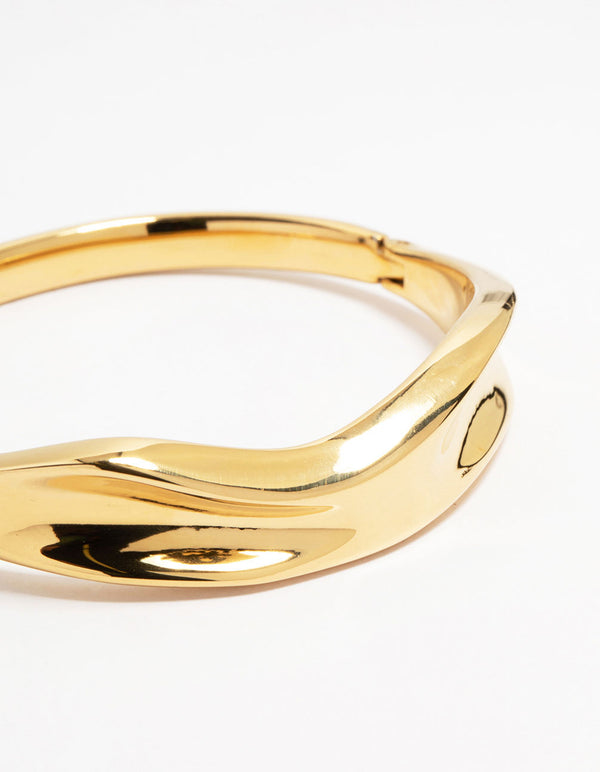 Waterproof Gold Plated Stainless Steel Thick Indented Twist Bracelet