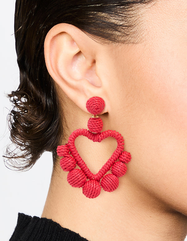 Gold Red Thread Wrapped Heart Drop Earrings