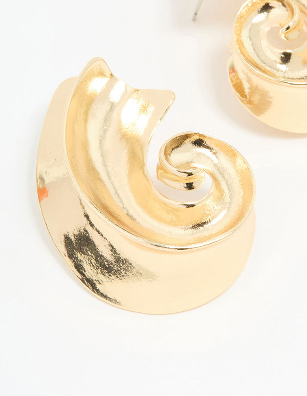 Gold Large Swirl Stud Earrings