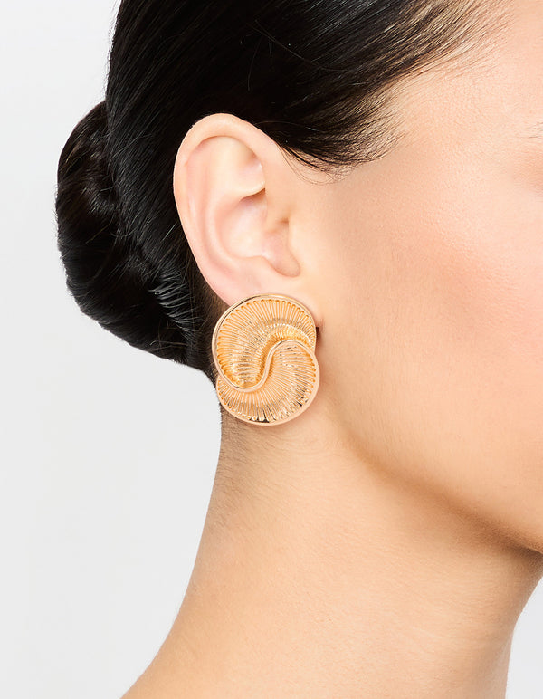 Gold Ribbed Swirl Small Stud Earrings