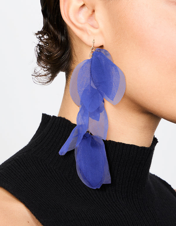 Blue Fabric Layered Petal Drop Earrings