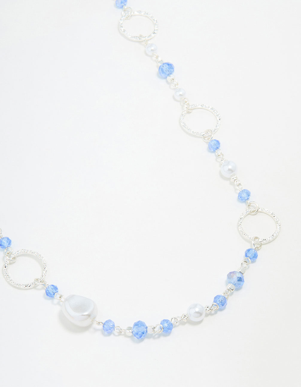 Silver Crater Hoop & Blue Beaded Necklace