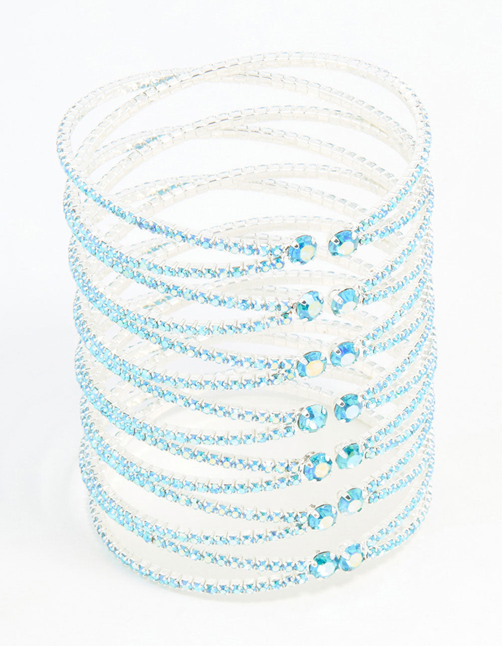 Silver Aqua Diamante Crossover Layered Wrist Cuff