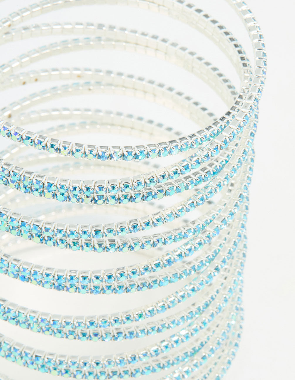 Silver Aqua Diamante Crossover Layered Wrist Cuff