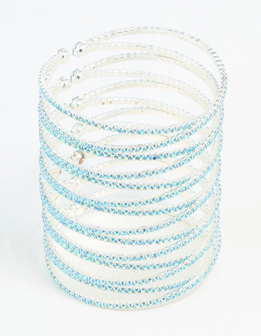 Silver Aqua Diamante Crossover Layered Wrist Cuff