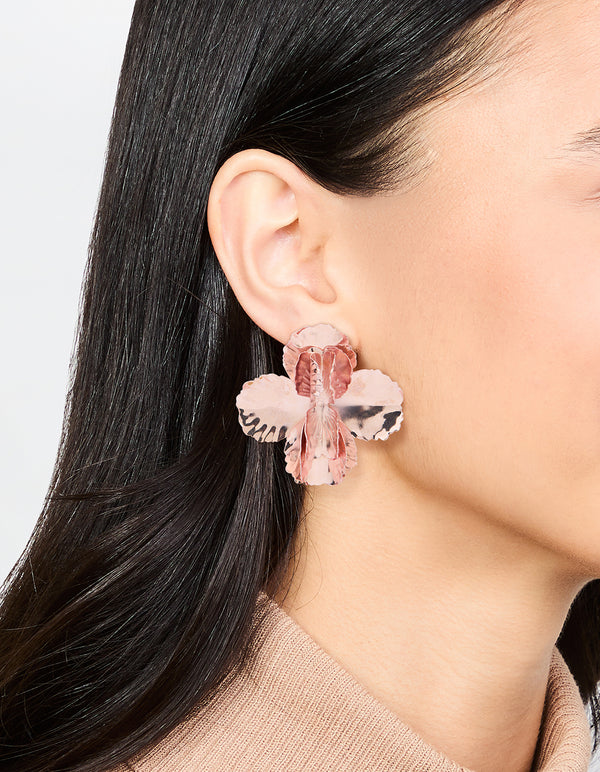 Rose Gold Hammered Flower Stud Earrings
