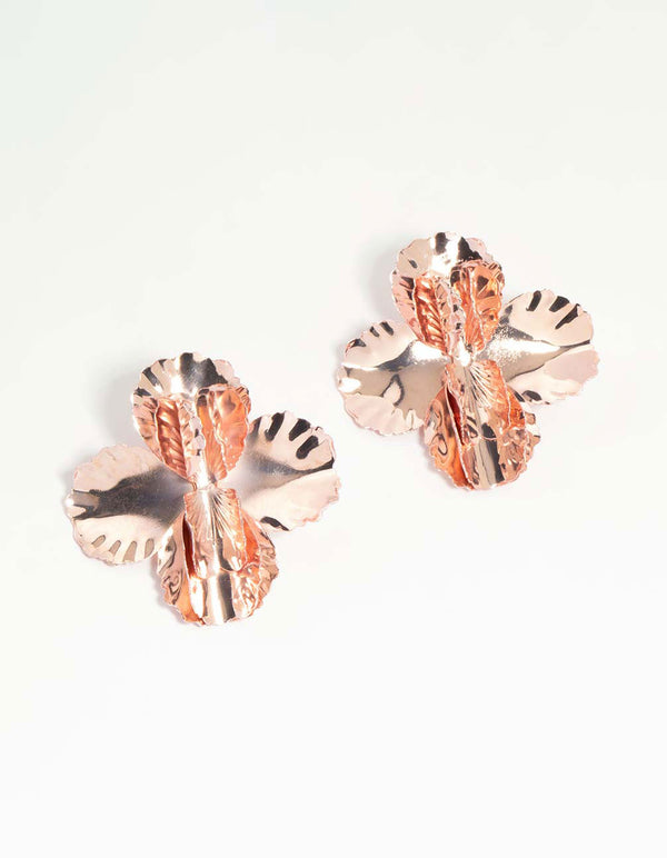 Rose Gold Hammered Flower Stud Earrings