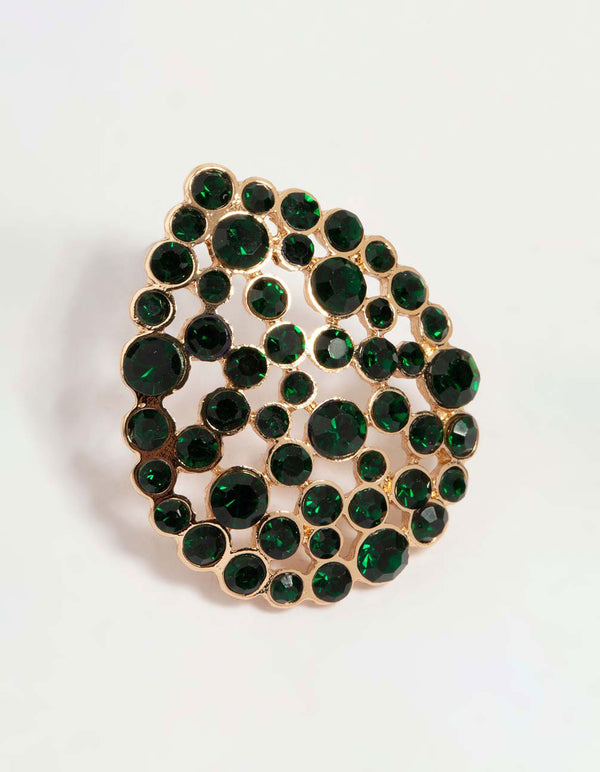 Rose Gold Green Diamante Teardrop Stud Earrings