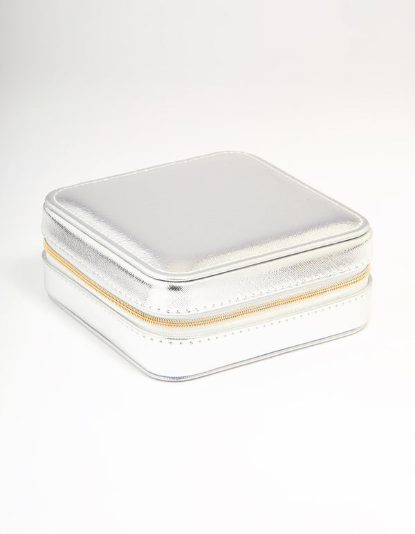Silver PU Leather Large Square Jewellery Case