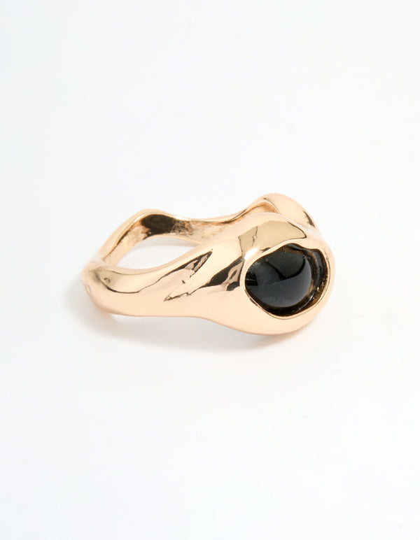 Gold Black Stone Molten Circle Ring