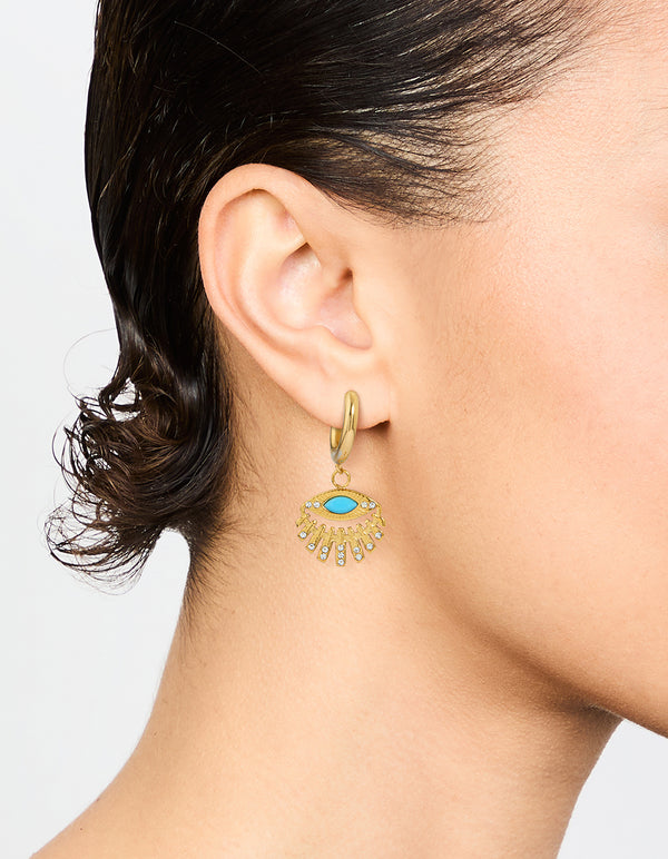 Waterproof Gold Plated Stainless Steel Fan Evil Eye Drop Earrings