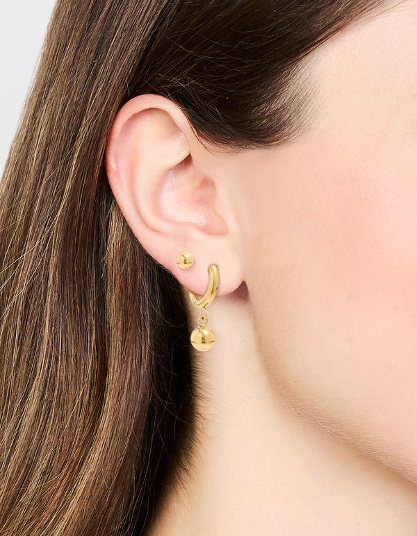 Waterproof Gold Plated Stainless Steel Ball Earrings 2-Pack