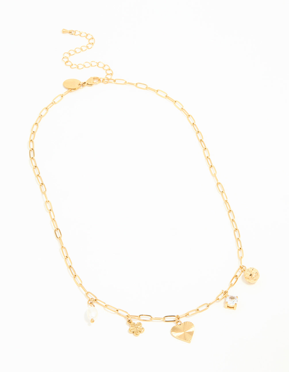 Waterproof Gold Plated Stainless Flower & Heart Charm Necklace