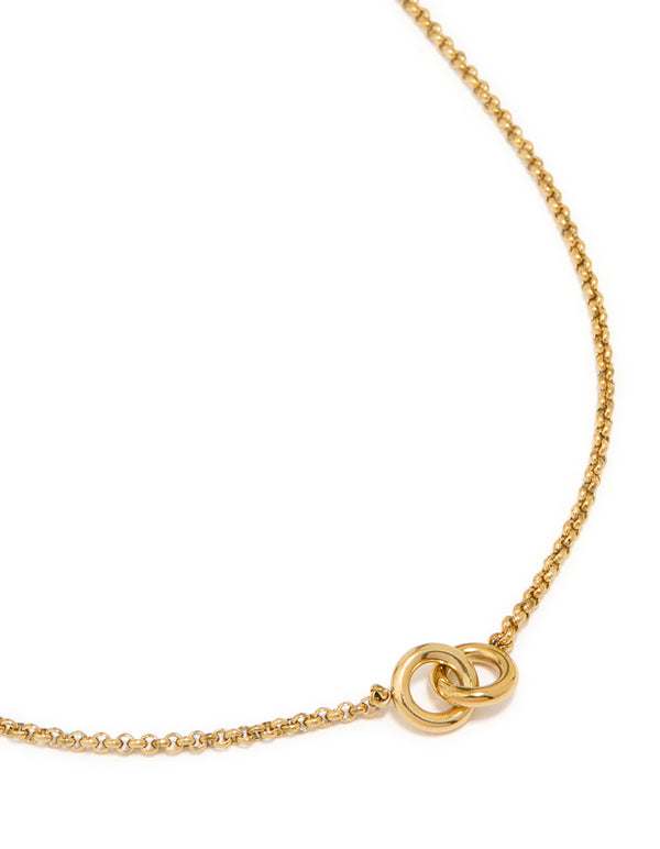 Waterproof Gold Plated Stainless Steel Double Ring Pendant Necklace