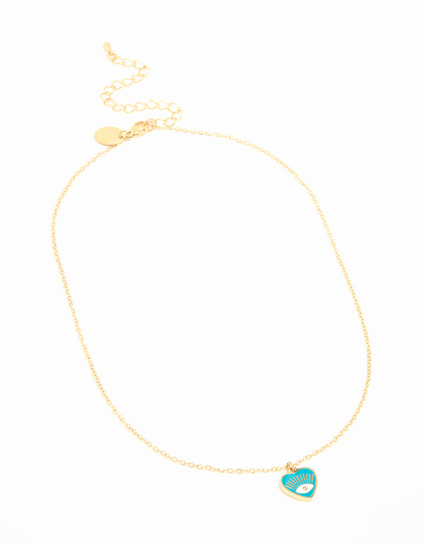 Waterproof Gold Plated Stainless Steel Evil Eye Heart Necklace