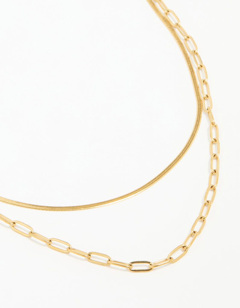 Gold Stainless Steel Twist Necklace Double Layer Design For Women DIY Friendly 42cm main image 1