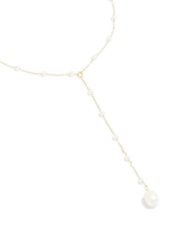Waterproof Gold Plated Stainless Steel Pearl Y-Necklace