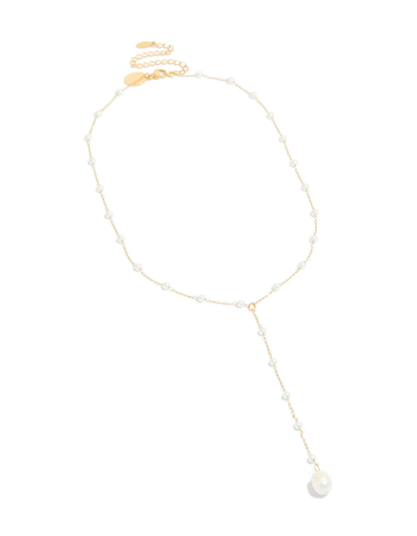 Waterproof Gold Plated Stainless Steel Pearl Y-Necklace
