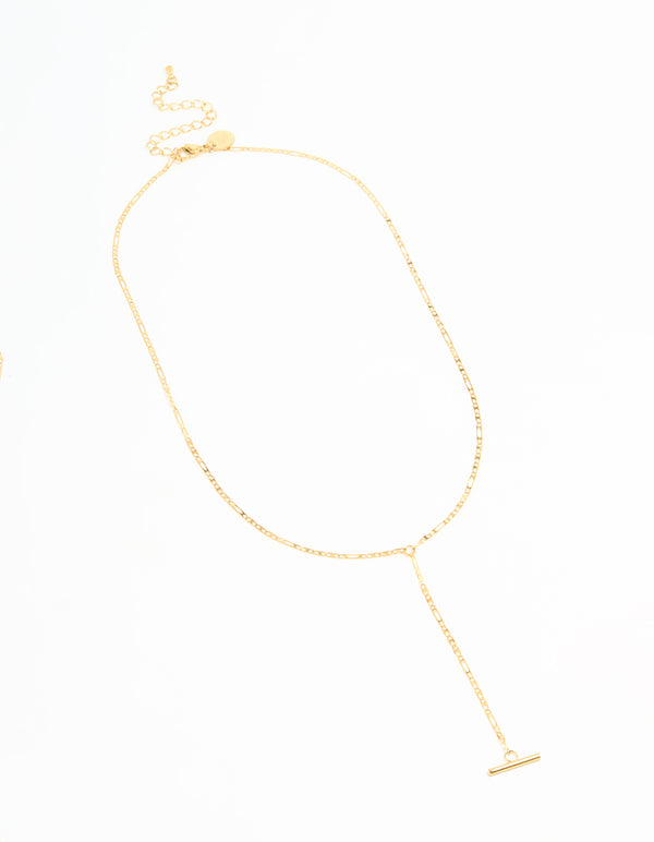 Waterproof Gold Plated Stainless Steel T-Bar Necklace