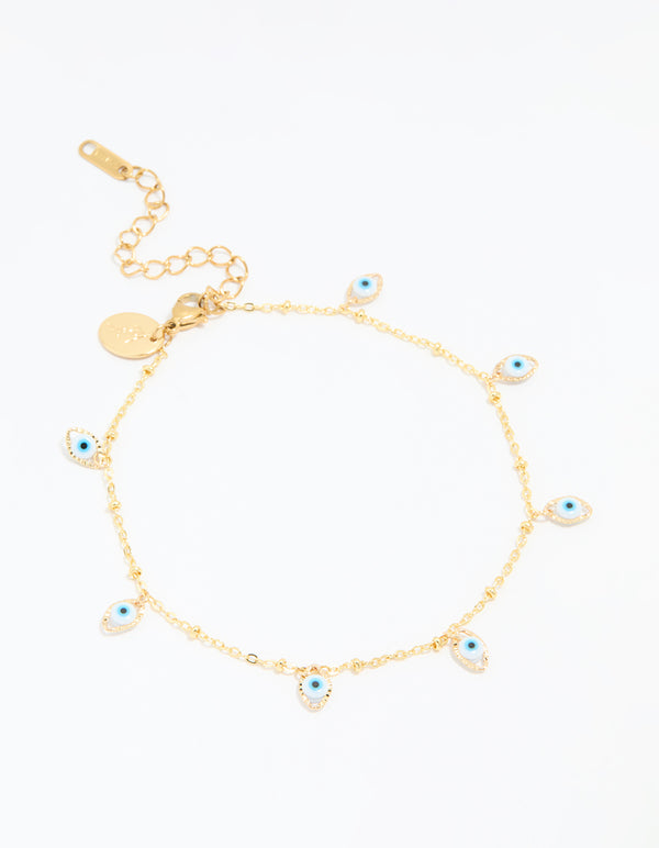 Waterproof Gold Plated Stainless Steel Evil Eye Anklet