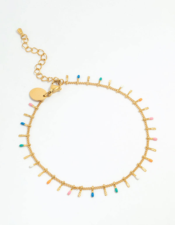 Waterproof Gold Plated Stainless Steel Multicoloured Beaded Anklet