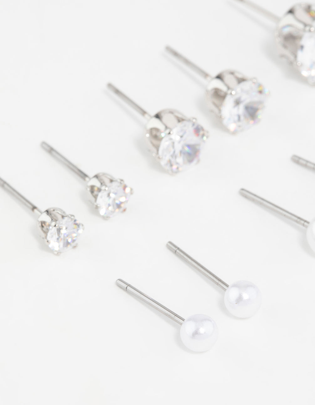 Silver Pearl & Cubic Zirconia Stud Earrings 6-Pack
