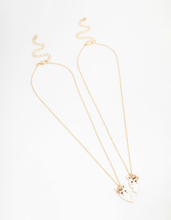 Kids Gold Bunny Heart BFF Pendant Necklaces 2-Pack