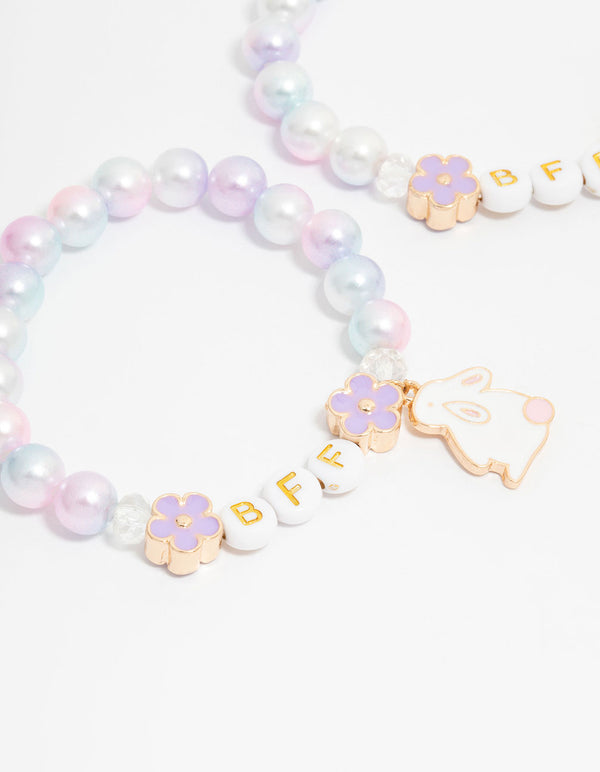 Kids Gold Ombre Pink & Purple Bunny BFF Stretch Beaded Bracelets 2-Pack