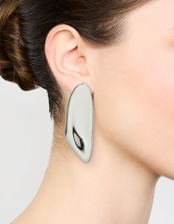 Silver Large Curved Drop Earrings